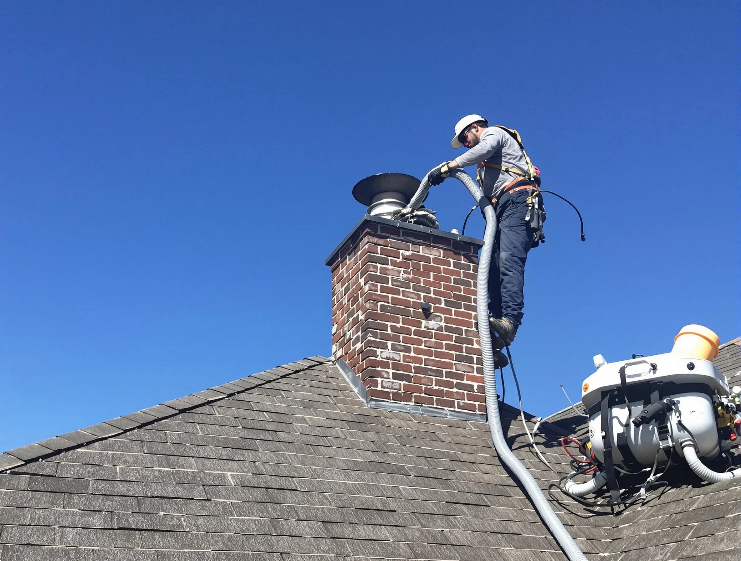 Dedicated Sandston Chimney Sweep team member cleaning a chimney in Sandston, VA