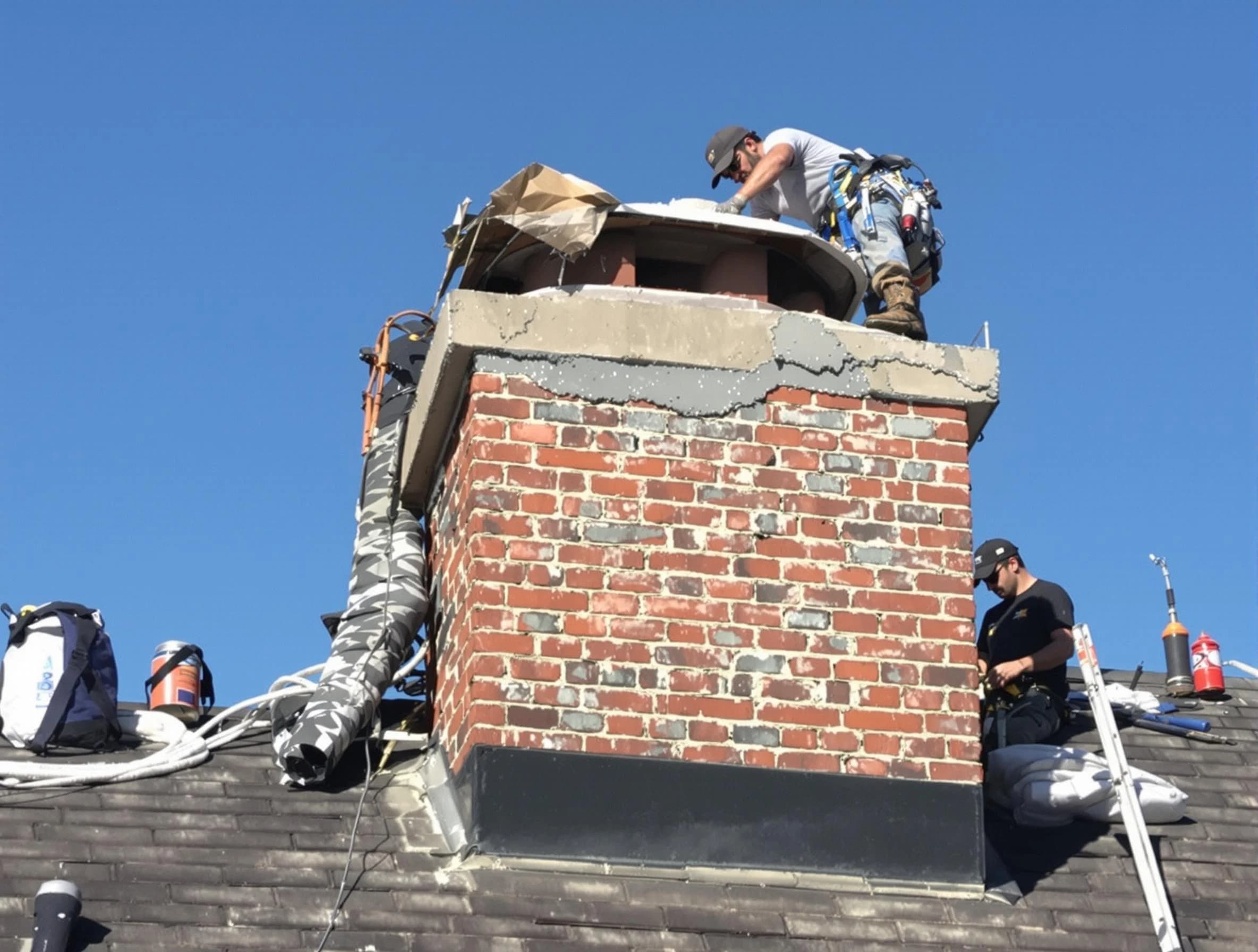 Sandston Chimney Sweep installing a custom chimney crown in Sandston, VA