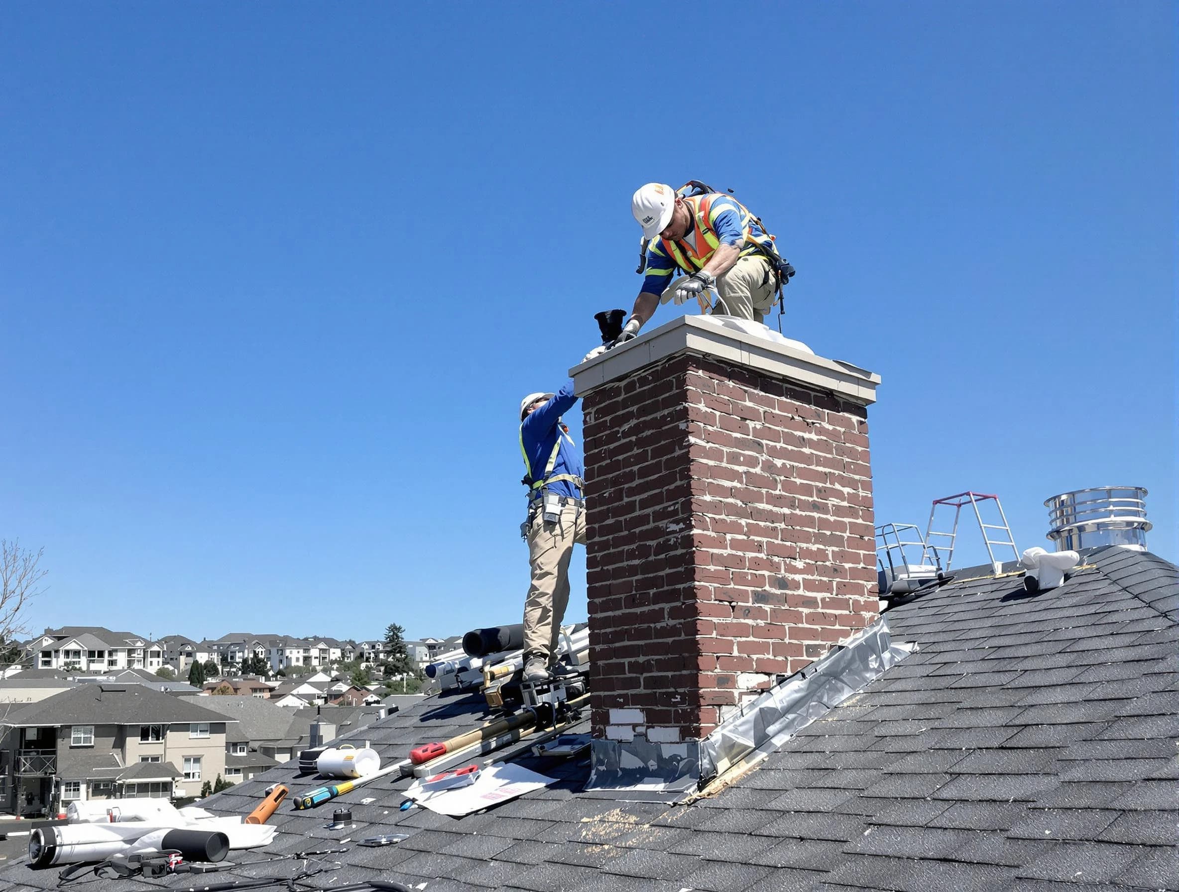 Sandston Chimney Sweep repairing a chimney crown in Sandston, VA