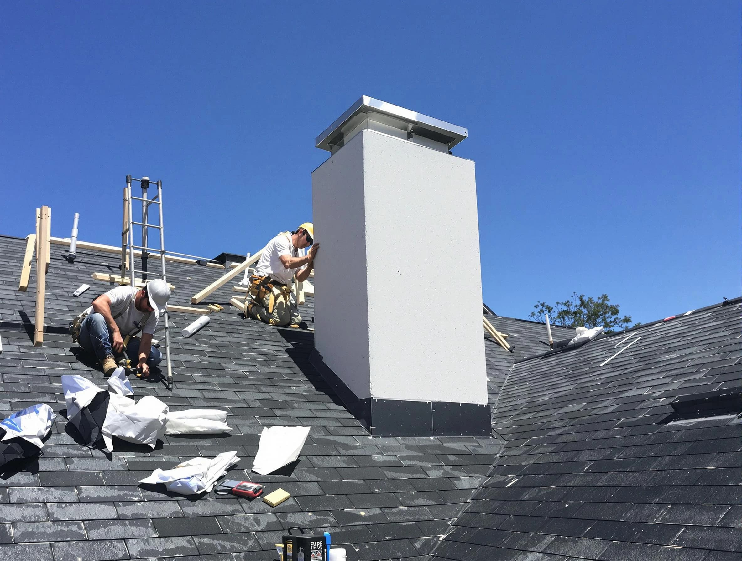 Sandston Chimney Sweep crew installing a new chimney in Sandston, VA
