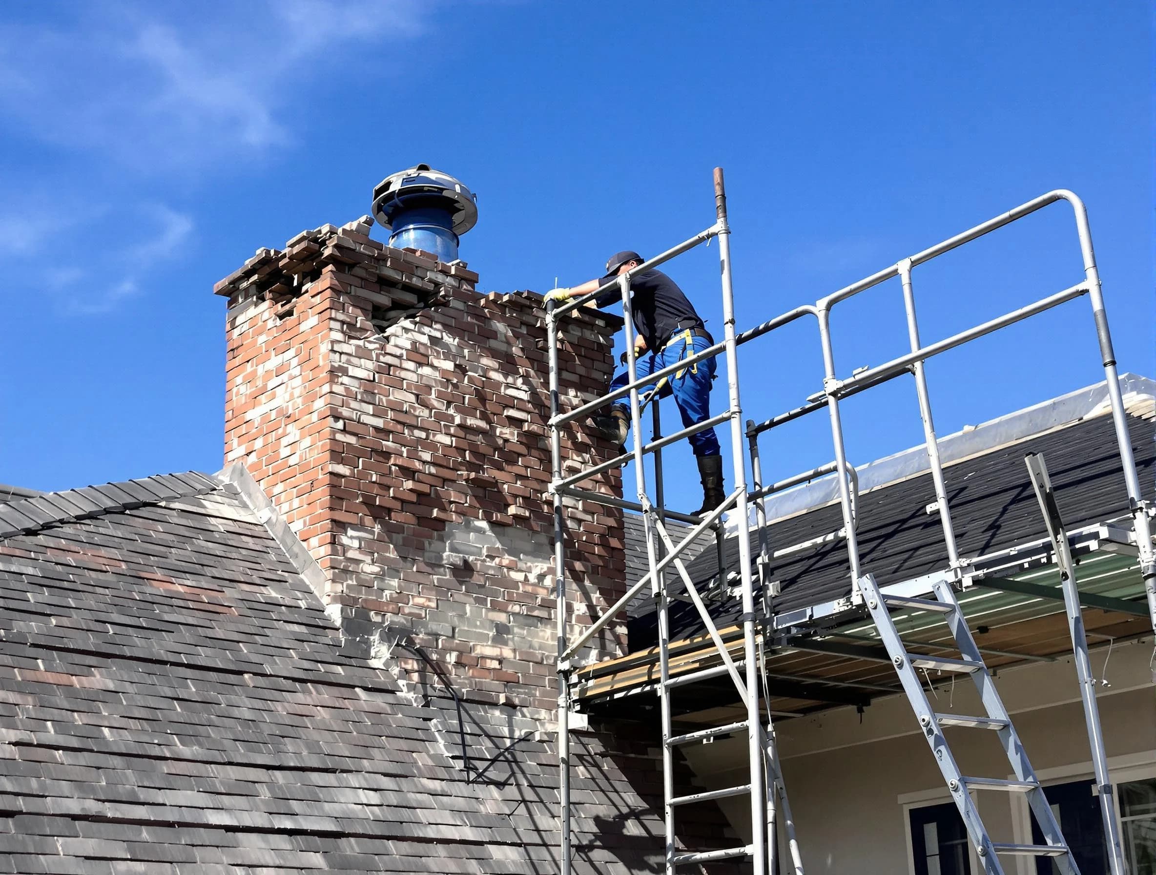 Rebuilding a chimney structure by Sandston Chimney Sweep in Sandston, VA