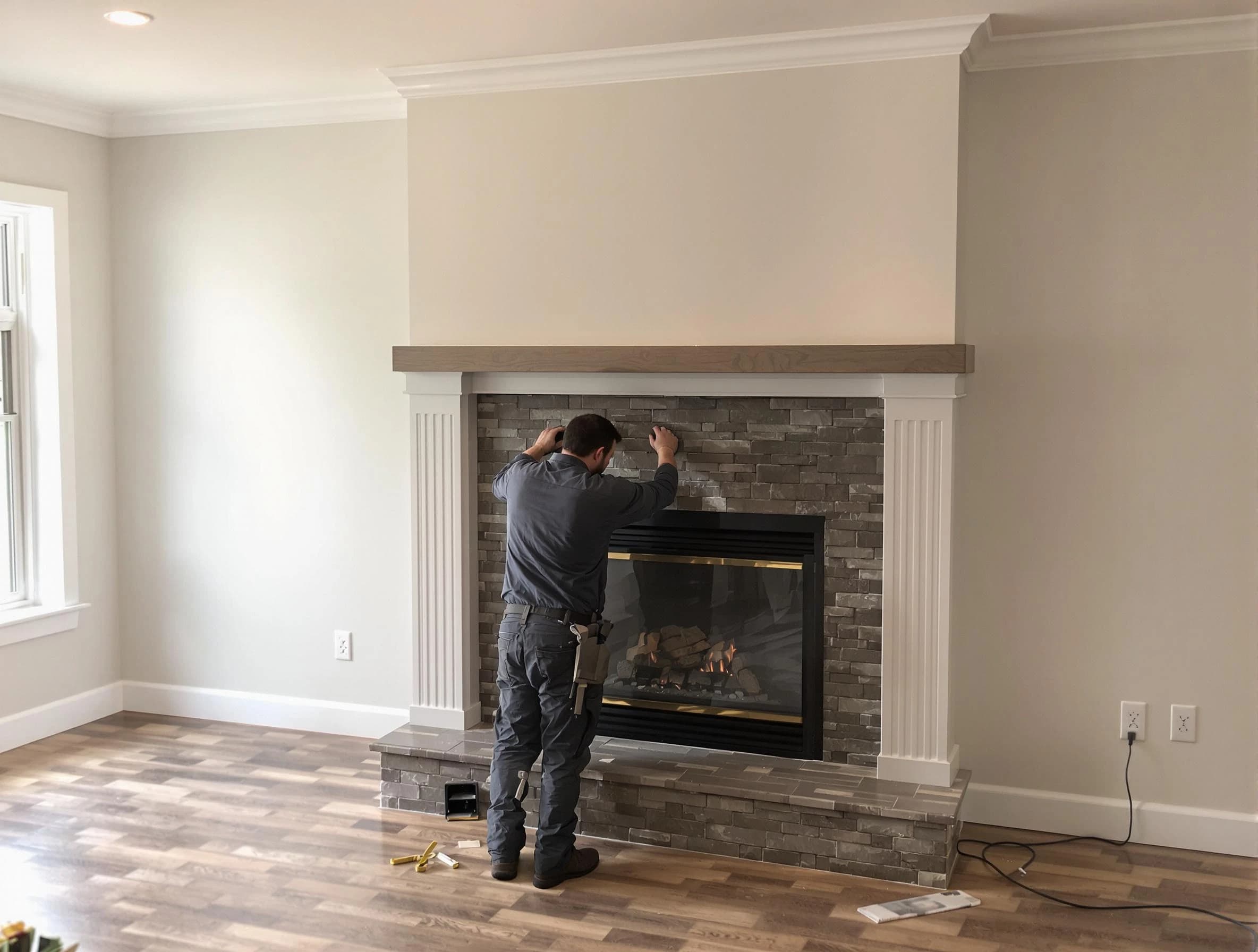 Sandston Chimney Sweep finishing a custom fireplace install in Sandston, VA