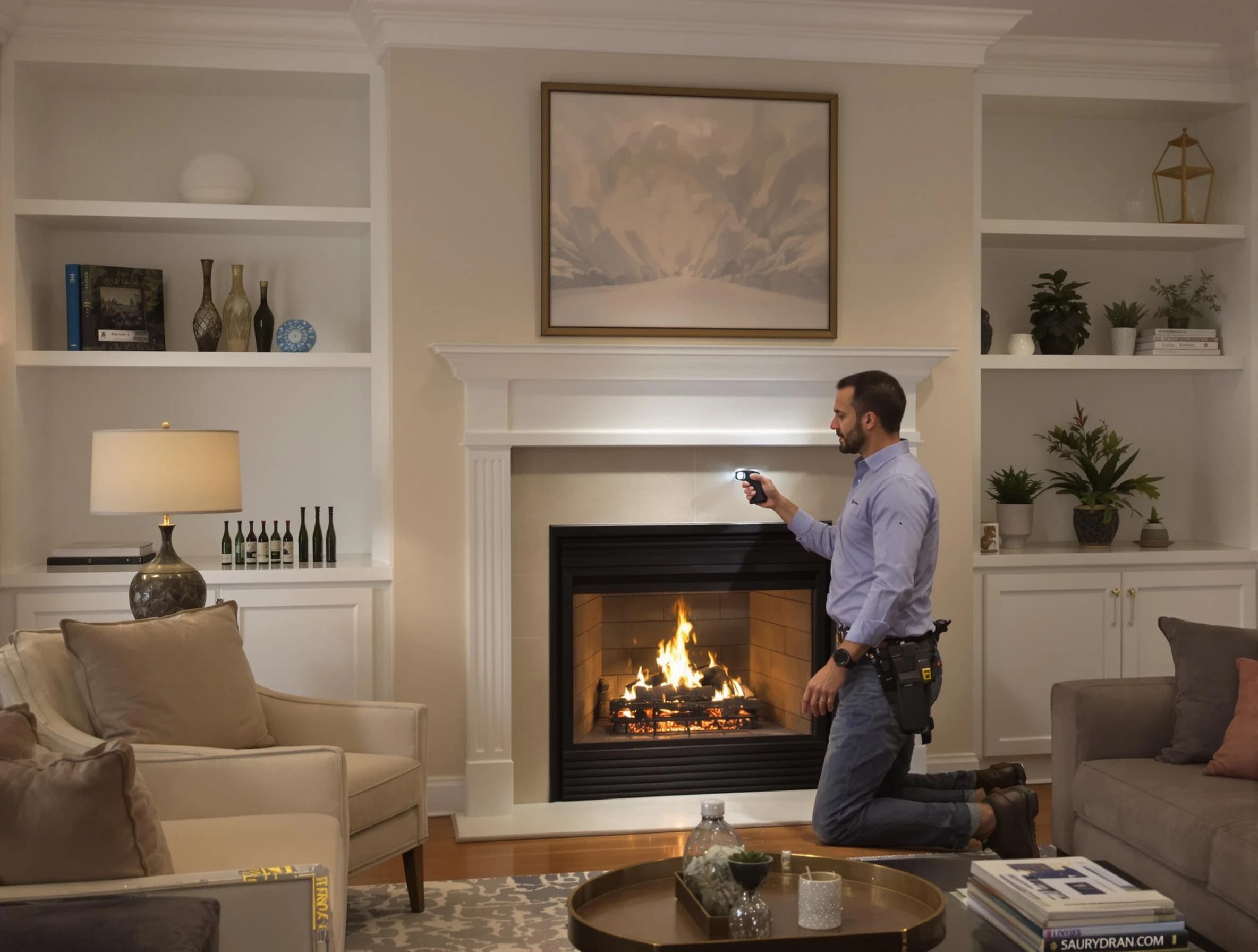 Sandston Chimney Sweep conducting a fireplace safety inspection in Sandston, VA