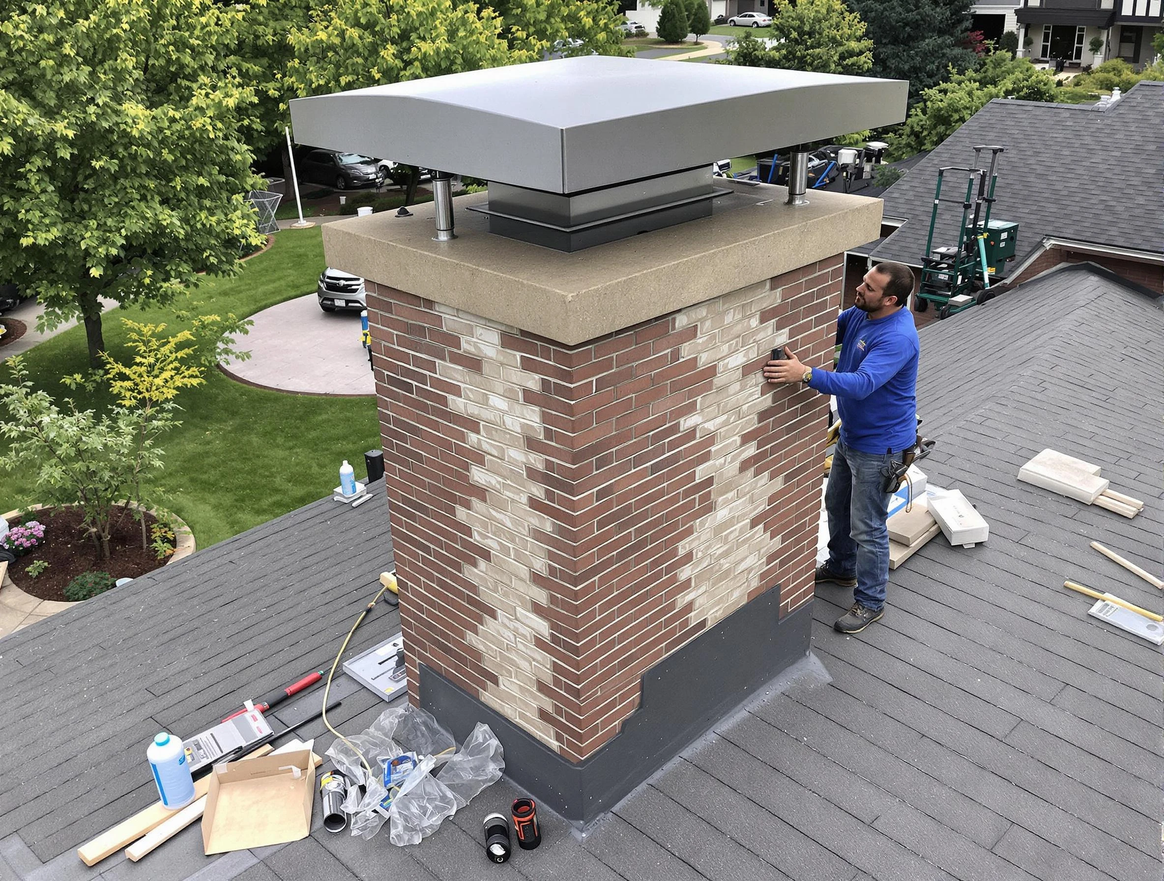 Sandston Chimney Sweep team working on a custom chimney remodel in Sandston, VA