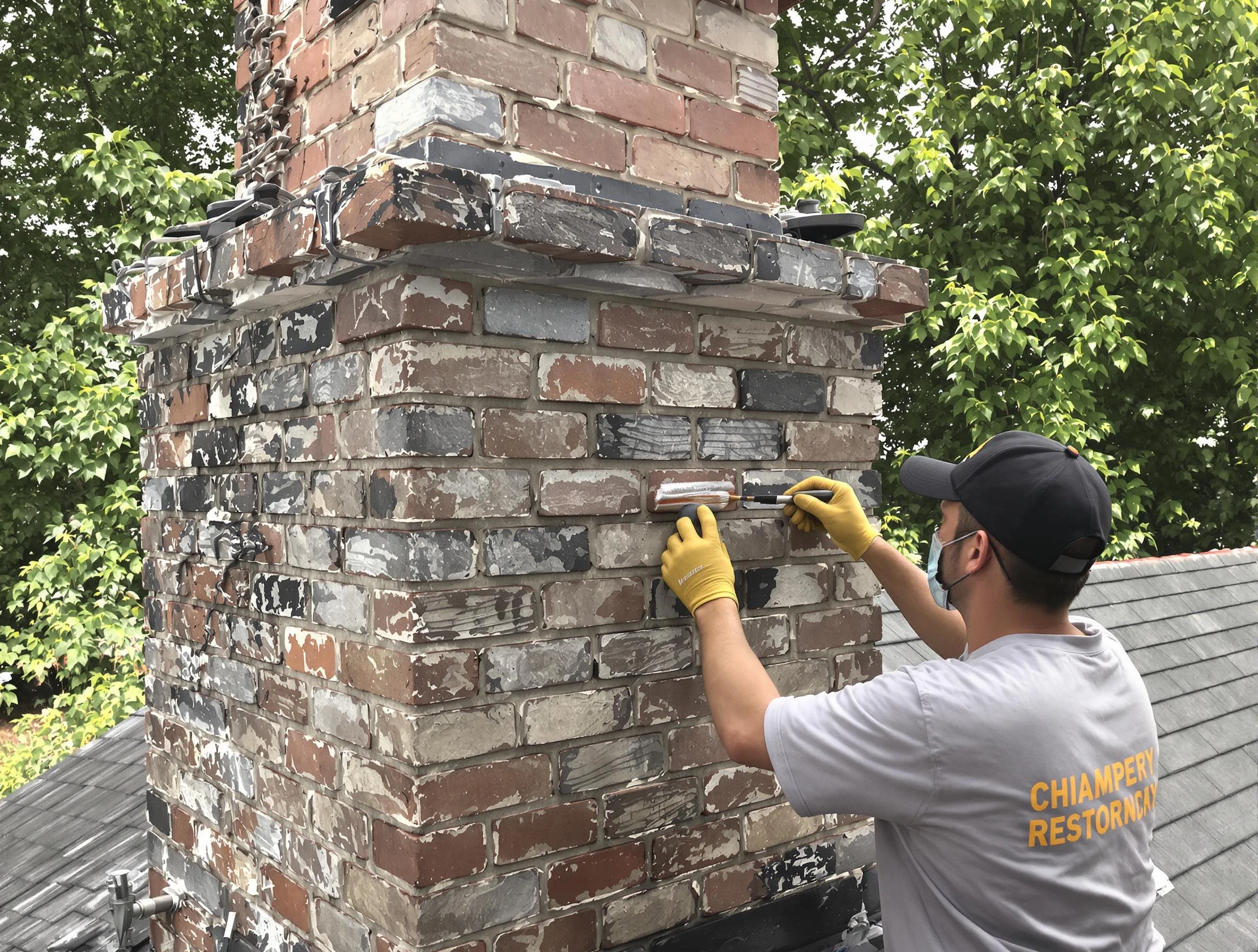 In-progress chimney restoration by Sandston Chimney Sweep in Sandston, VA